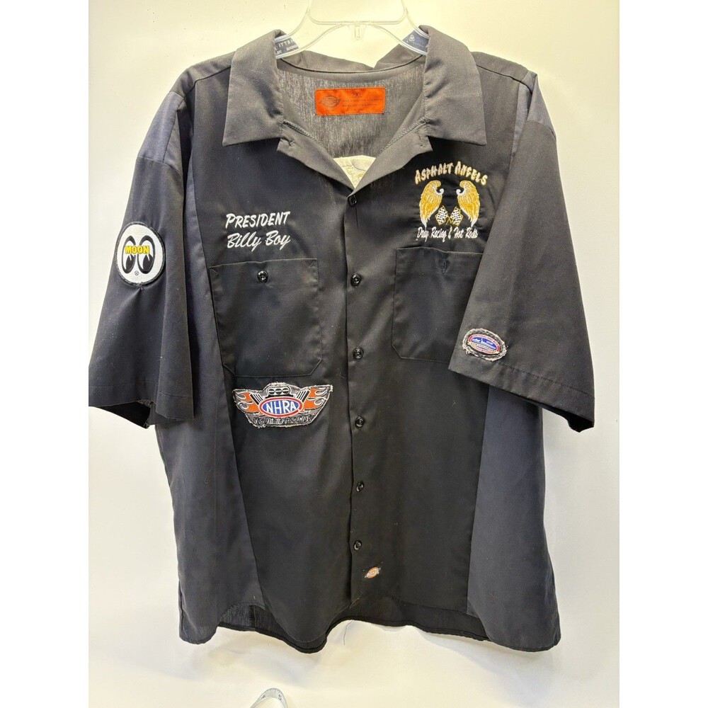 Dickies 2XL Work Shirt Asphalt Haffels NHRA Patches President Billy Boy